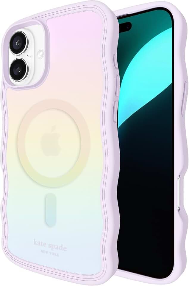 Kate Spade New York Schutzhülle für iPhone 16 Plus, kompatibel mit MagSafe, Designer-Handyhülle, gewellter Opal, schillernd