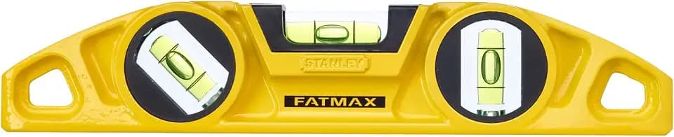 Stanley FatMax Torpedo-Wasserwaage (Aluminium, magnetisch, 22 cm Länge, horizontale/vertikale/45°-Libelle) 0-43-603, Gelb
