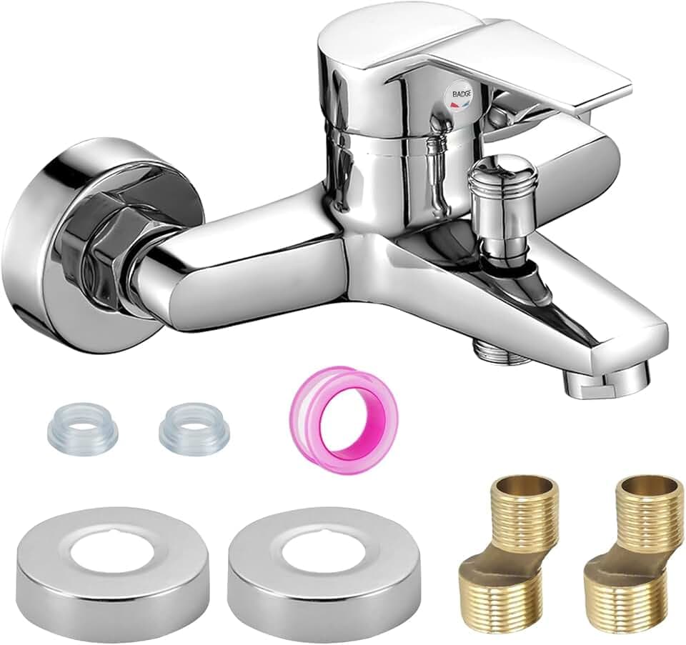 Bocguy Mischbatterie Badewanne, Armatur Badewanne, Badewannenarmatur, Duscharmatur Einhebelmischer, Brauseabgang für Wanne und Dusche Keramikkartusche Chrom