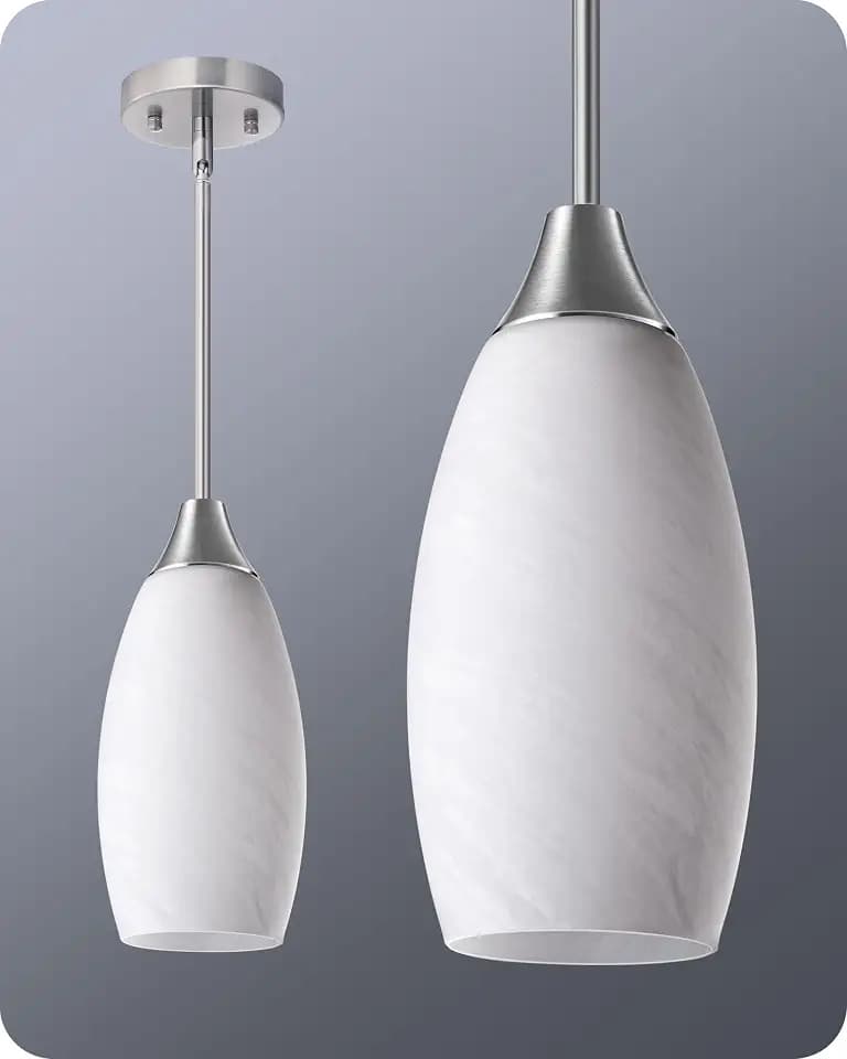 EDISHINE Pendant Light Kitchen Island White Marble Glass Brushed Nickel