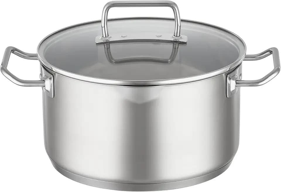 RÖSLE EXPERTISO Kochtopf, Hochwertiger Universaltopf aus Edelstahl 18/10, 24 cm, Glasdeckel, Innenskalierung, induktionsgeeignet, spülmaschinengeeignet, Silberfarben