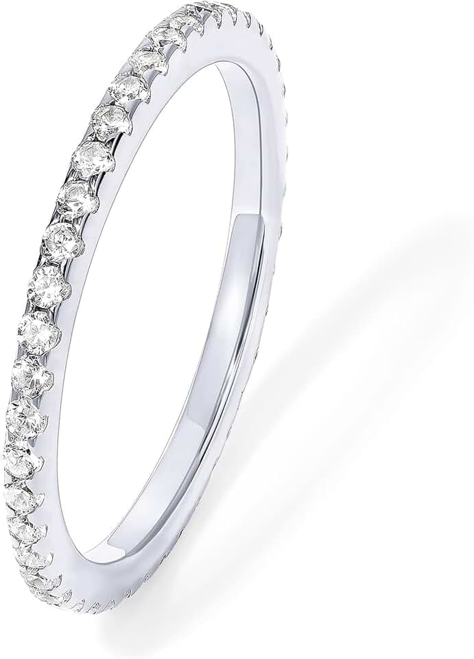PAVOI 925 Sterling Silver Wedding Band for Women, 14K Gold Plated CZ Ring