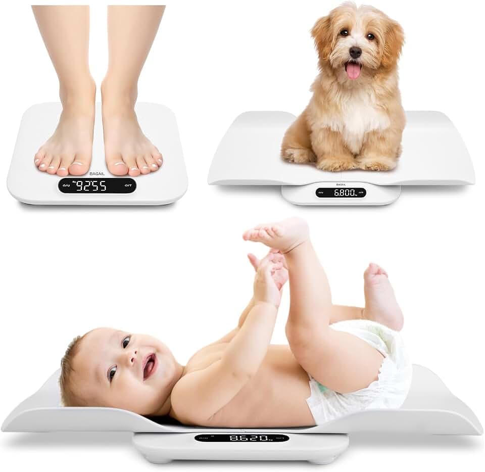 BAGAIL Babywaage mit Abnehmbarem Tablett, Automatisch Rotierenden Messwerten, Tara, Automatischer Sperre und Vergleich, Universelle Digitale Waage für alle Familienmitglieder, bis zu 400 lb/180 kg
