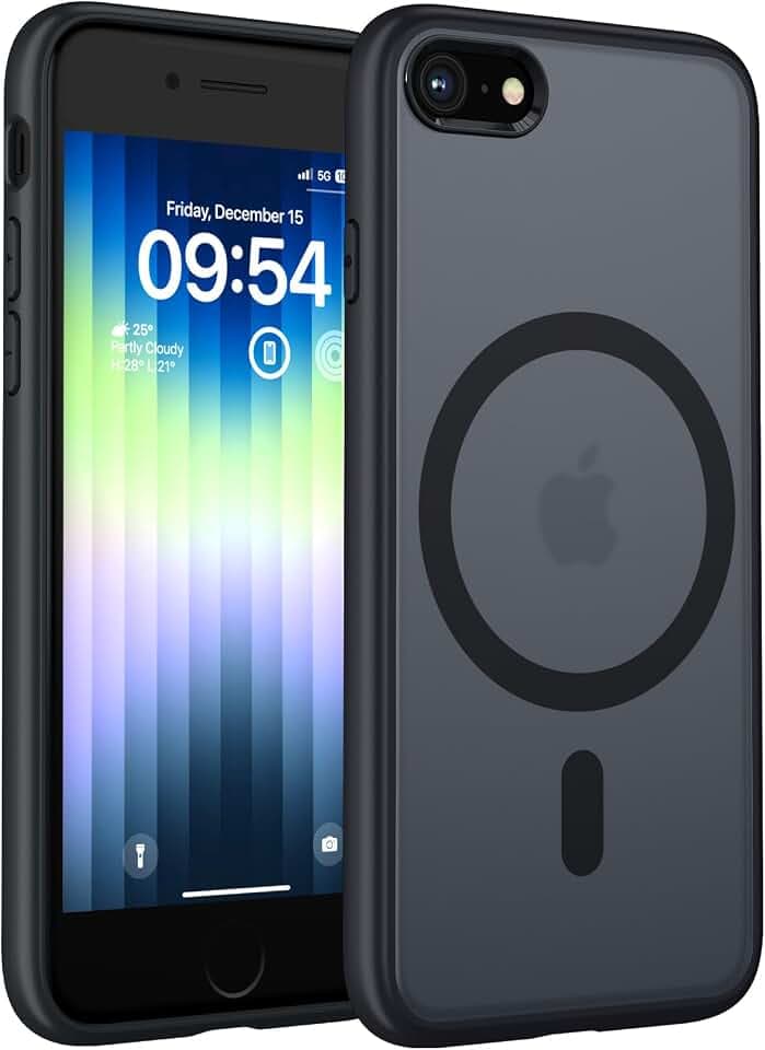 TOCOL für iPhone SE 3/2 Hülle, iPhone 8/7, Kompatibel mit MagSafe, Schwarz | Vollständiger Kameraschutz Handyhülle, Eingebauter Magnetring Case, Militärschutz Stoßfest Kratzfest Haltbarkeit Phone Cover