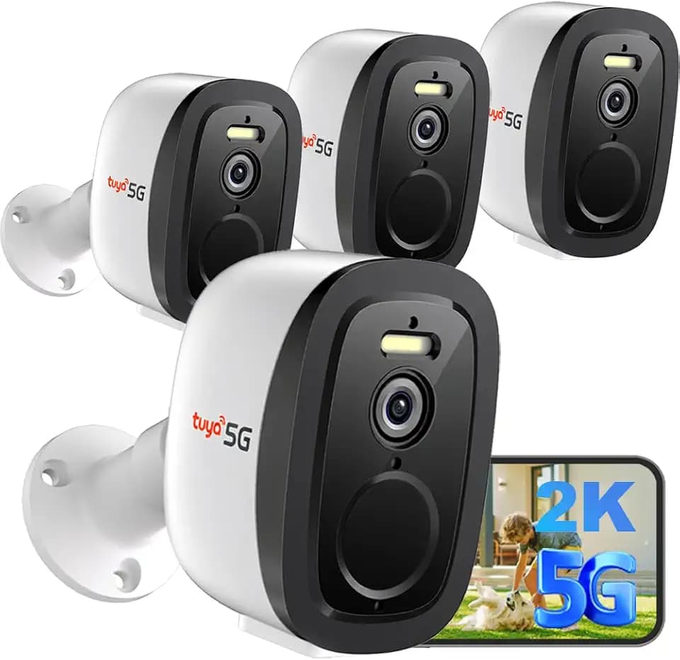 2K Security Cameras Wireless Outdoor 2.4G&5G WiFi, 4Pack Indoor Cameras for Home Security with AI Motion Detection & Siren,Color Night Vision, 2-Way Talk, Waterproof,Cloud/SD，Works w/Alexa