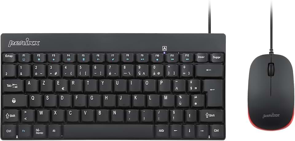Perixx PERIDUO-212 Mini-Tastatur, kabelgebunden, für Windows – 12 Multimedia-Tasten, Schwarz, AZERTY