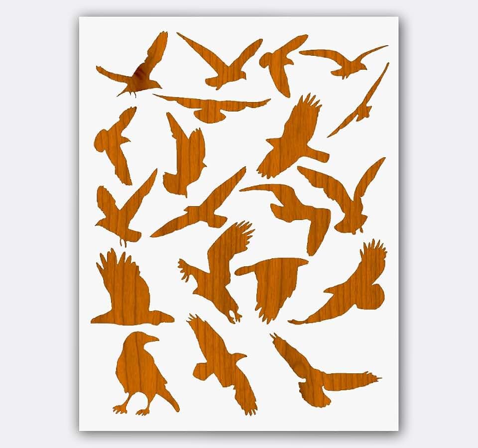 Bird Silhouette Stencil Reusable Flying Birds Template for DIY Painting, Wall Art, Nature Crafts, T-Shirts, Journals – 8.5x11 Inch