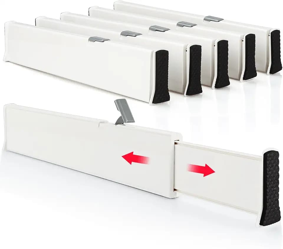 6er Set Schubladentrenner Küche, 33-55cm Schubladentrenner Verstellbar, Plastik Schubladenteiler Hoch 6cm, Schubladen Organizer für Küche, Kommode, Badezimmer, Schlafzimmer (Weiß)