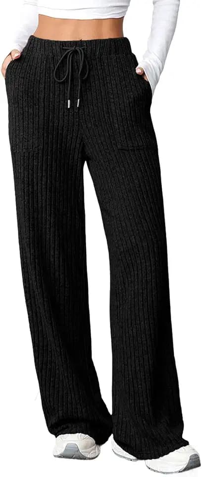 Aleumdr Womens Ribbed Wide Leg Lounge Pants with Pockets 2026 Soft Pajama
