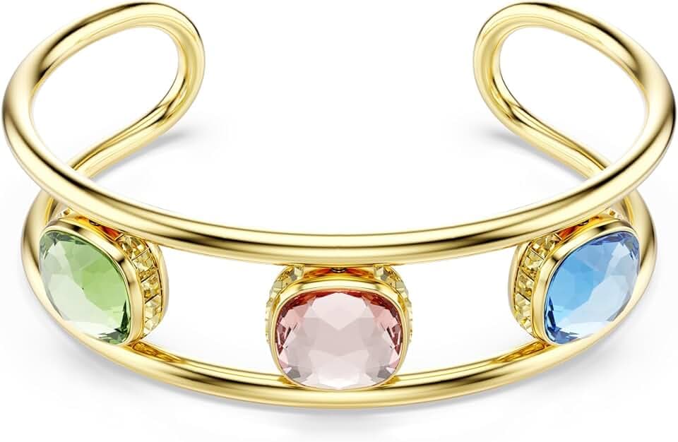 Swarovski Chroma Kollektion Manschette, Kissenform-Schliff, Mehrfarbig, Goldfarben plattiert