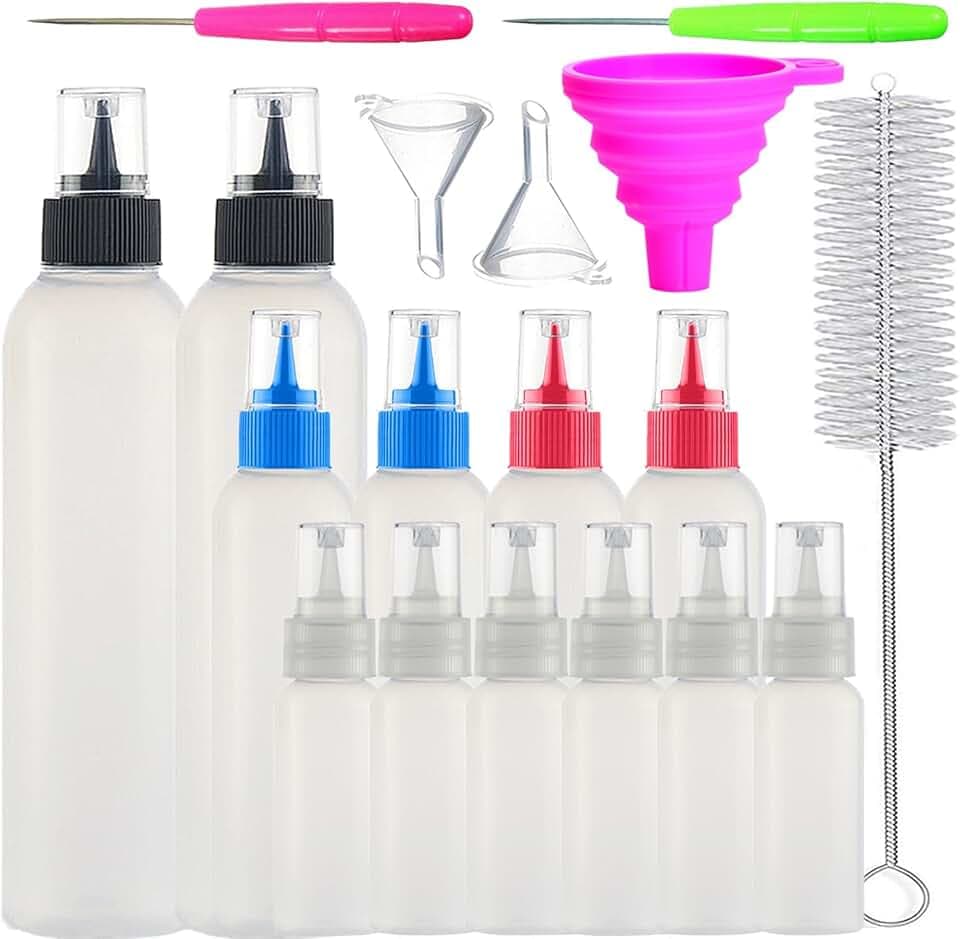Quetschflaschen aus Kunststoff, 12 Stück Plastik Squeeze Flasche BPA Frei, Condiment Flaschen für Cookies Icing/Ketchup/Soßen/Olivenöl, Applikator Schreiben Dekorieren Flaschen Backwerkzeuge