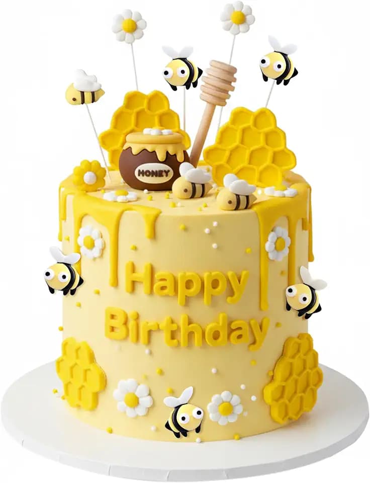 Knana 19Pcs Bee Cake Topper Bee Honeycomb Cake Decorations