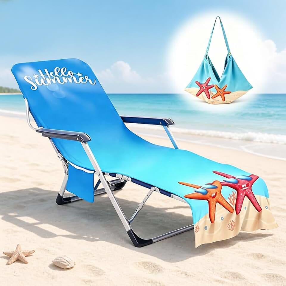 Schonbezug Liegestuhlauflage, Ozean Schonbezug für Gartenliege, Strandliegenauflage, mit Taschen, Frottee Liegenauflage, Stuhl Strandtuch, Schonbezugs für Sonnenliegen, für Schwimmbäder, Strände (B)
