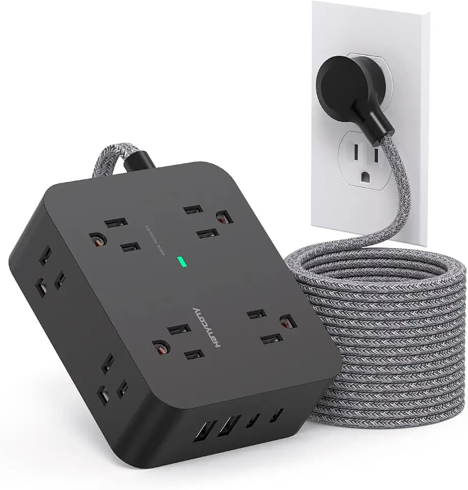 HANYCONY Surge Protector Power Strip 15 Ft Long Cord, 1080J, Flat Plug