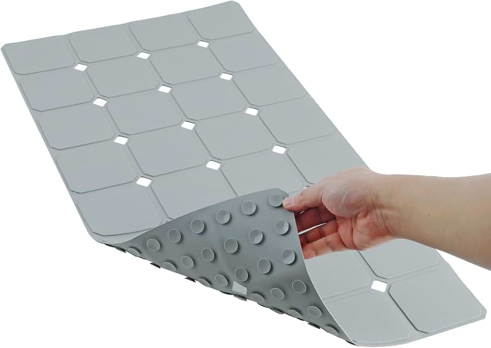 rutschfeste Silikon Badewannenmatte – 70×38 cm Duschmatte mit Saugnäpfen & Abflusslöchern – Weiche Antirutschmatte für Senioren – Ideal fürs Badezimmer – Pflegeleicht & hautfreundlich – Grau