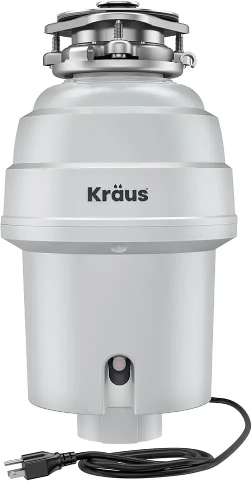 KRAUS WasteGuard 1 HP Continuous Feed Garbage Disposal with Ultra-Quiet Motor for Kitchen Sink with Power Cord and Flange Included, KWD201-100MCG
