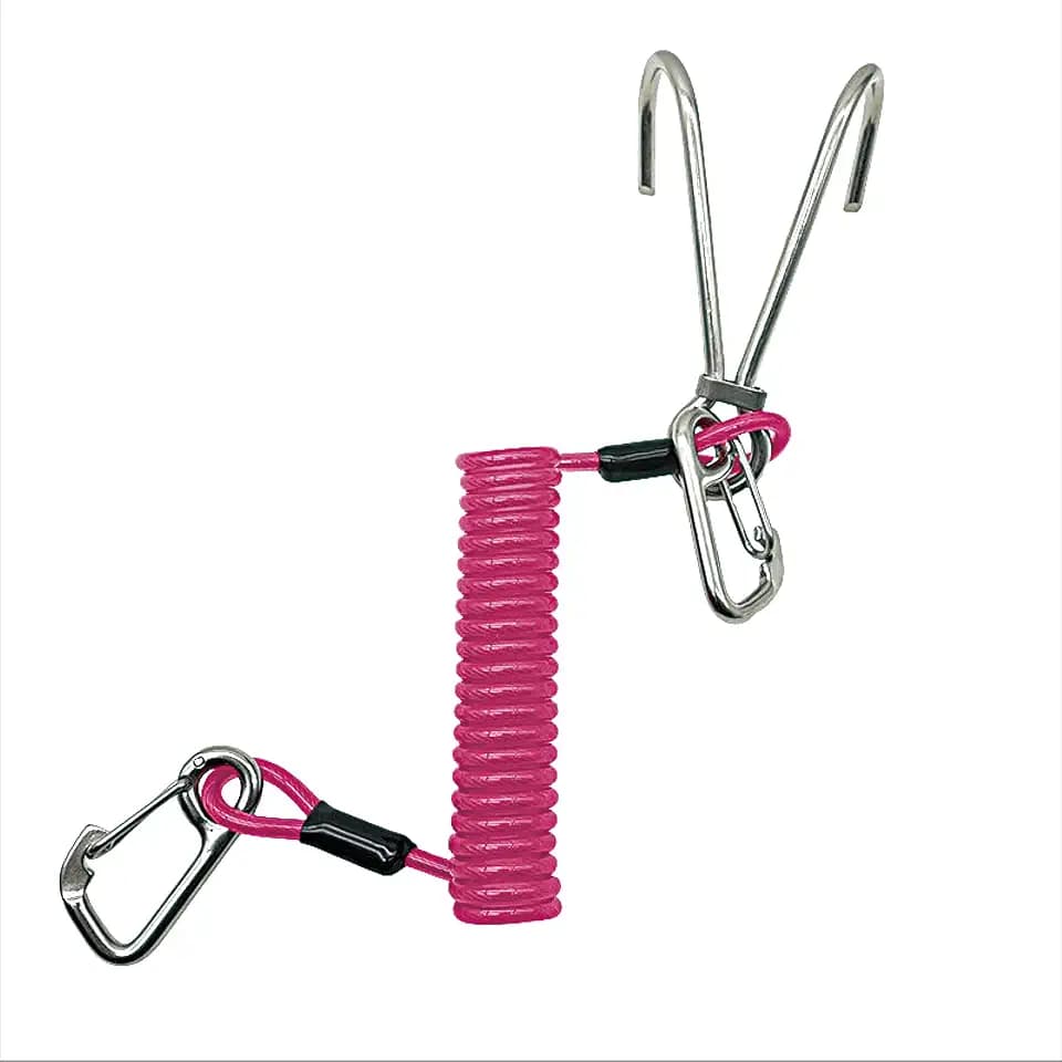 Scuba Diving Reef Hook - 316 Stainless Steel Double Reef Cord Hook with Anti-seawater Corrosion & Retractable Lanyard for Dive Safety