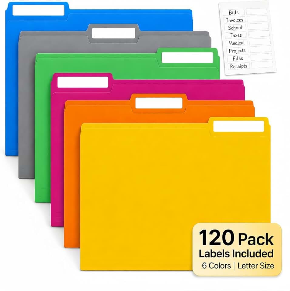Colored File Folders, 120 Pack Manila Folders 8.5 x 11 with 1/3 Cut Tabs