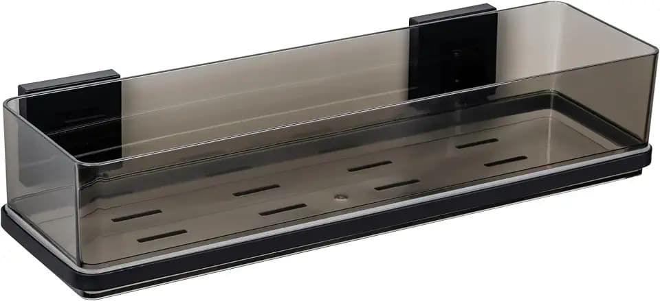 WENKO Vacuum-Loc Maxiablage Mod. Quadro Badablage aus hochwertigem Kunststoff mit robuster Edelstahlhalterung 38,5 x 8,5 x 14,5 cm Schwarz