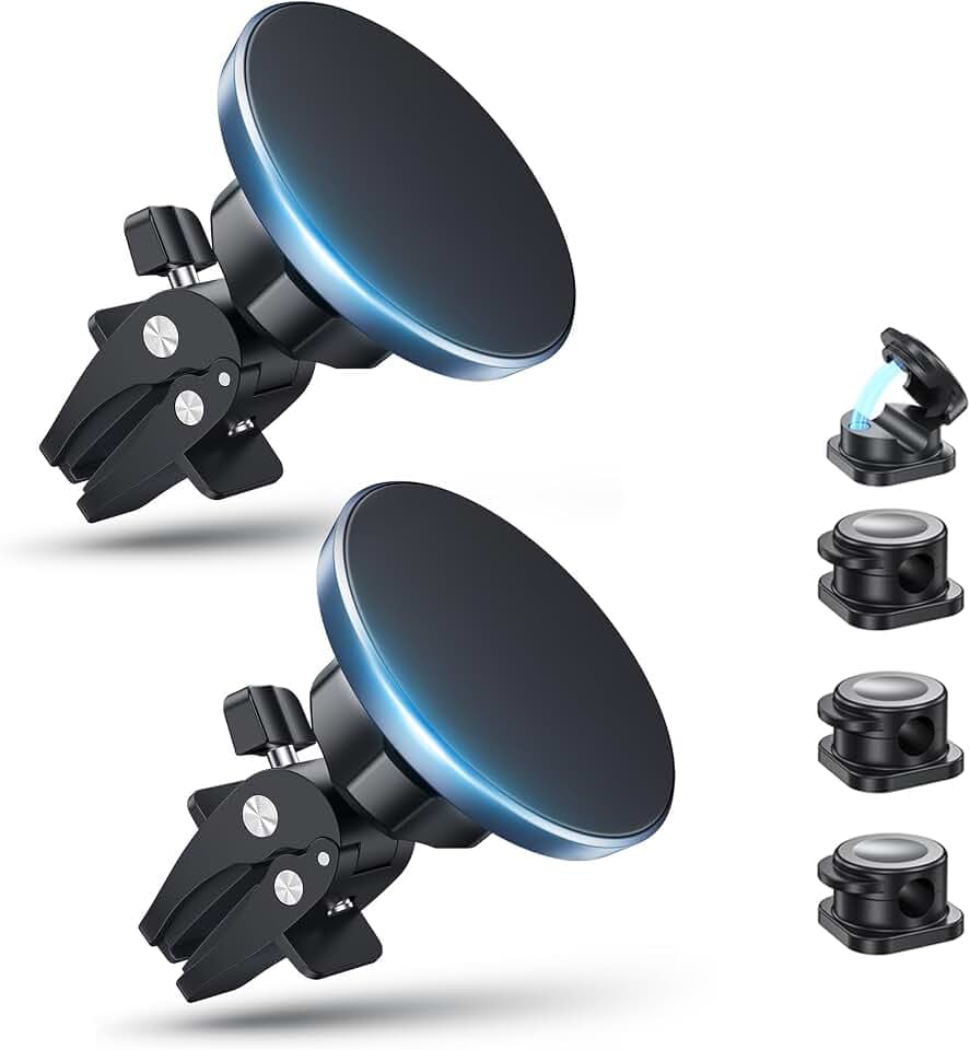 2-Pack Magnet Handyhalterung fürs Auto mit 4 Kabelclips - 16 Starke Magnete, 360° Drehbarer magnetisch Autohalterung, Magnethalterung Handy Auto Lüftung Geeignet für i-Phone 17, 16, 15, 14, 13, 12