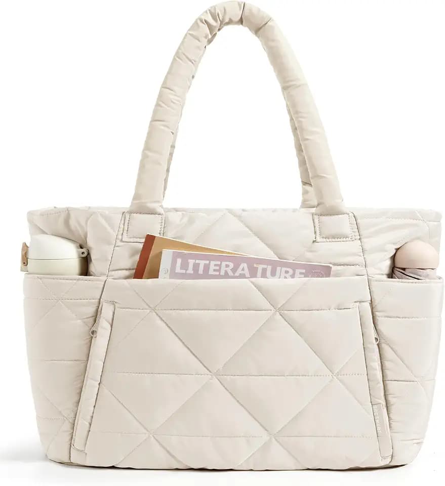 BAGSMART Tote Bag for Women, Puffer Tote Bag for Work Large Shoulder Bag