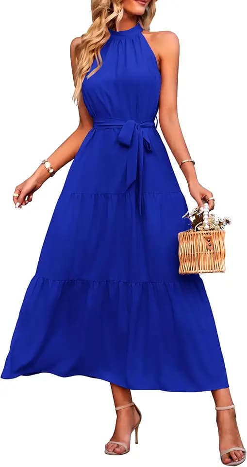 PRETTYGARDEN Women's Summer Floral Halter Maxi Dresses