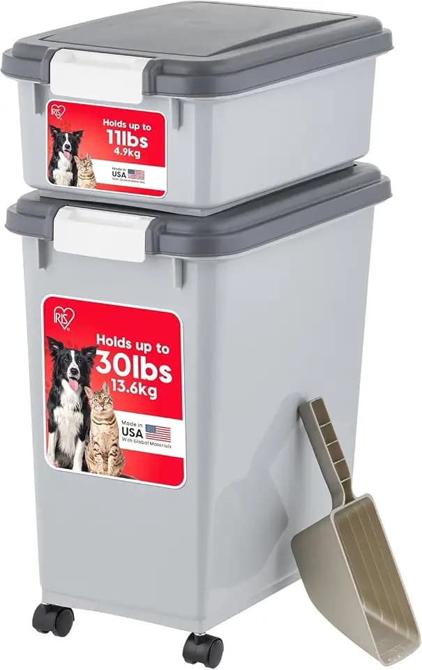 IRIS USA Dog Food Storage Container, Up to 30+11 lbs, Gray/Dark Gray