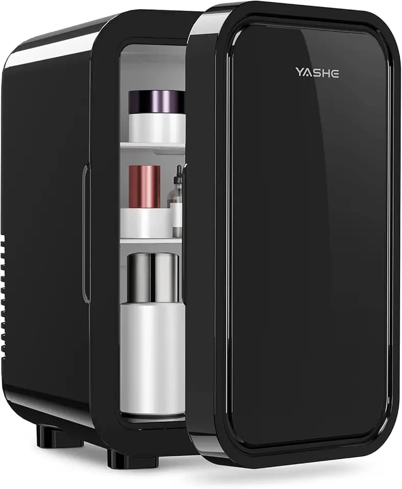 YASHE Mini Fridge, 6 Liter/8 Can 110V AC/DC Portable Thermoelectric Cooler Refrigerators for Bedroom, Skincare, Beverage, Office, Dorm Room and Car, Black
