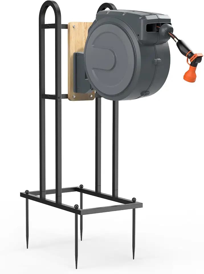Retractable Hose Reel Stand, No Wall Damaged Freestanding Hose Holder Post