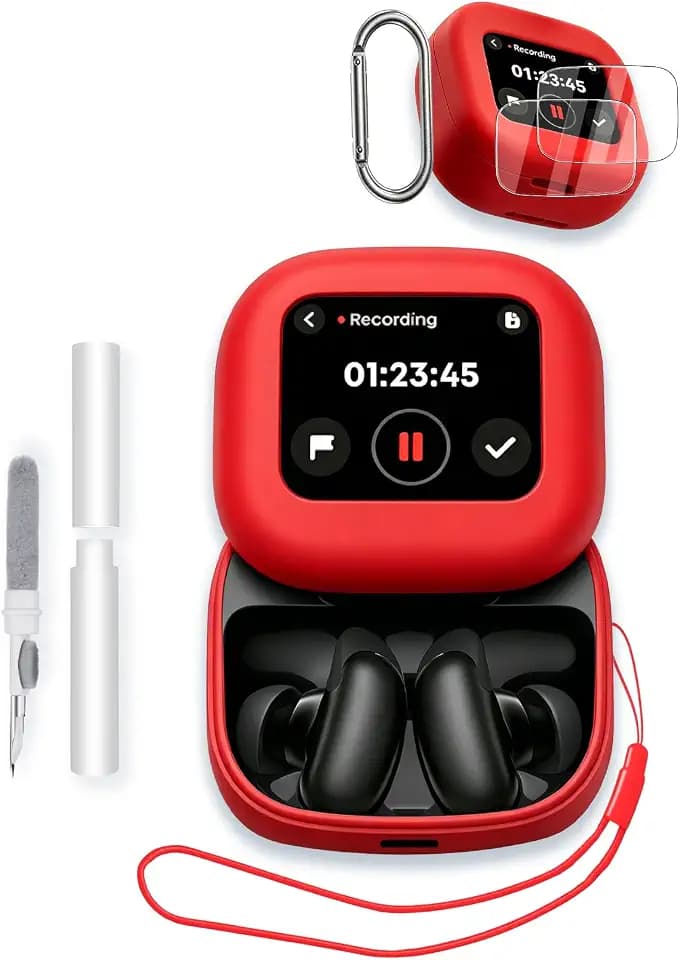 Case for Anker Soundcore Liberty 5 Pro MAX Earbuds, Soft Silicone Protective Portable Scratch Shock Resistant with 2pack Screen Protector &Cleaner Kit & Carabiner & Lanyard,Red