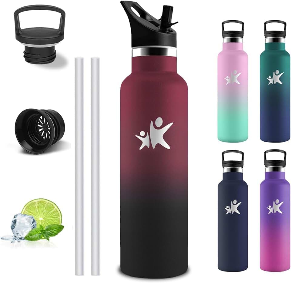 Trinkflasche Edelstahl- 500ml- Wasserflasche- Trinkflasche Auslaufsicher- BPA-Frei- Wasser Flasche mit Strohhalm- Doppelwandige Vakuumisolierte, Wasserflasche Metall für Schule, Reisen, Camping