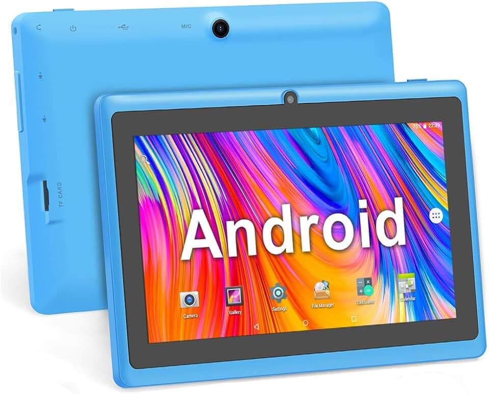 7 Zoll Tablet PC, Android 5.0, A33 Quad Core, 1GB RAM 8GB ROM, Dual Kameras, WiFi, Bluetooth, für Erwachsener Kinder, Azurblau