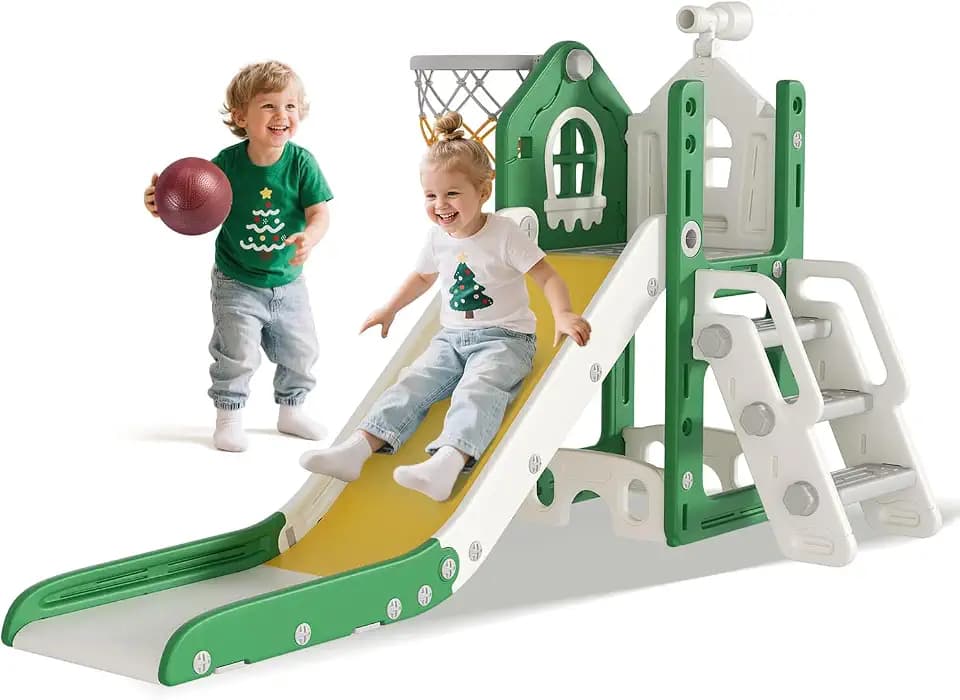 BIERUM 6 in 1 Toddler Slide for Toddlers Aged 1-3 Indoor Playset Green