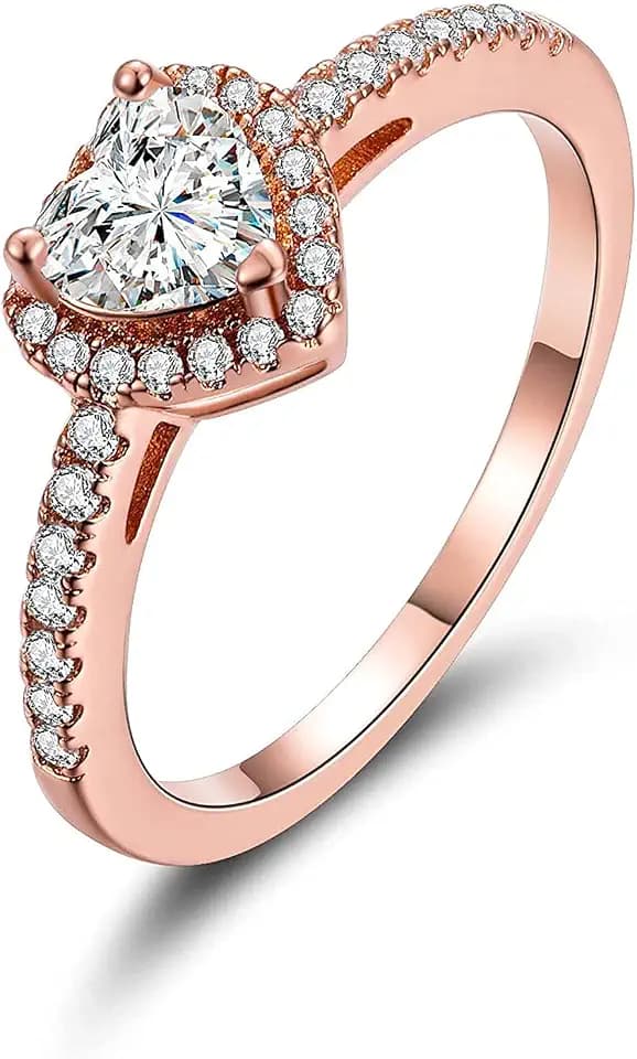 MDFUN 18K Gold Plated Cubic Zirconia Heart Promise Rings for Women