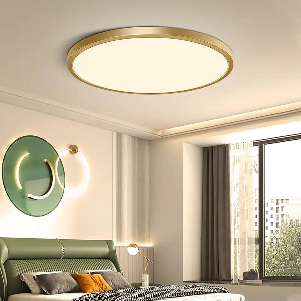12 Inch Gold LED Ceiling Light, 3000K Warm White, 24W Gold Flush Mount Ceiling Light, 3200LM Round Low Profile Ceiling Lights for Bedroom, Living Room, Dining Room