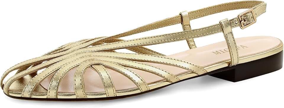 MICIFA Slingback Flat Sandals for Women Square Toe Low heel Sandal Buckle Strap Slip on Flats Summer Dress Casual Flat Shoes