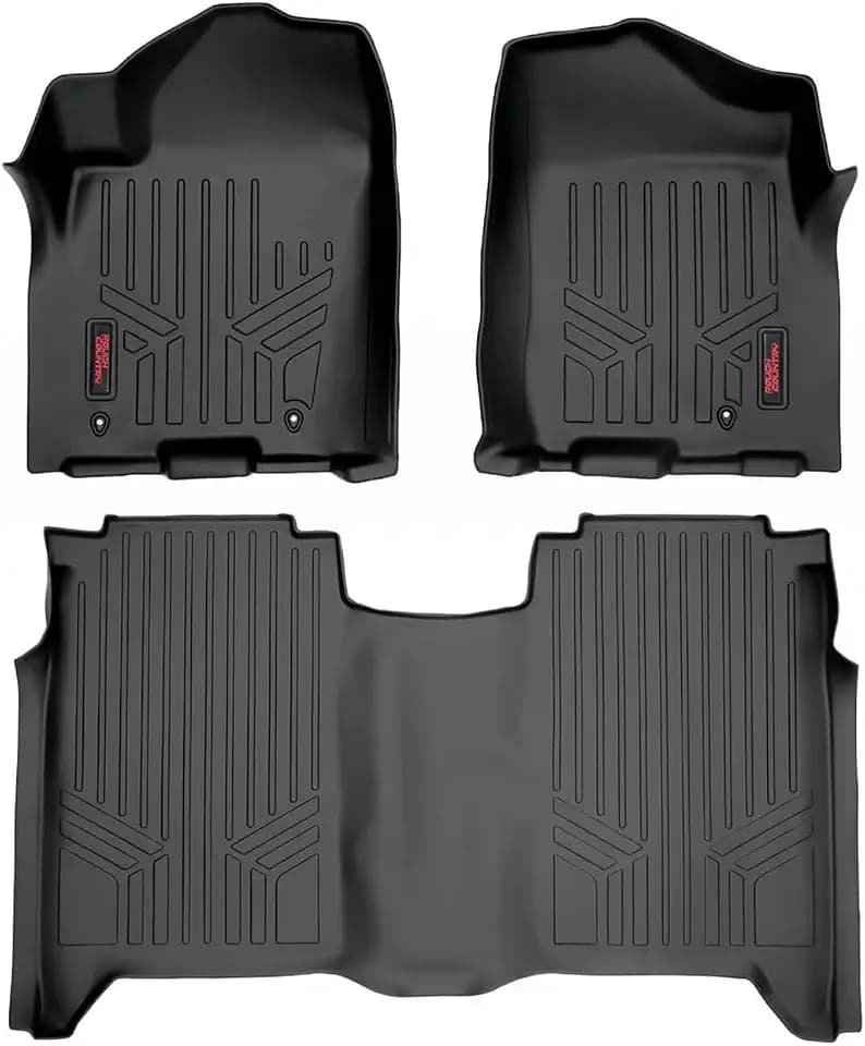 Rough Country All Weather Floor Mats for Nissan Titan Crew Cab (2004-2015) - Non-Slip Waterproof Flexible Floor Mat, Front & Rear Set