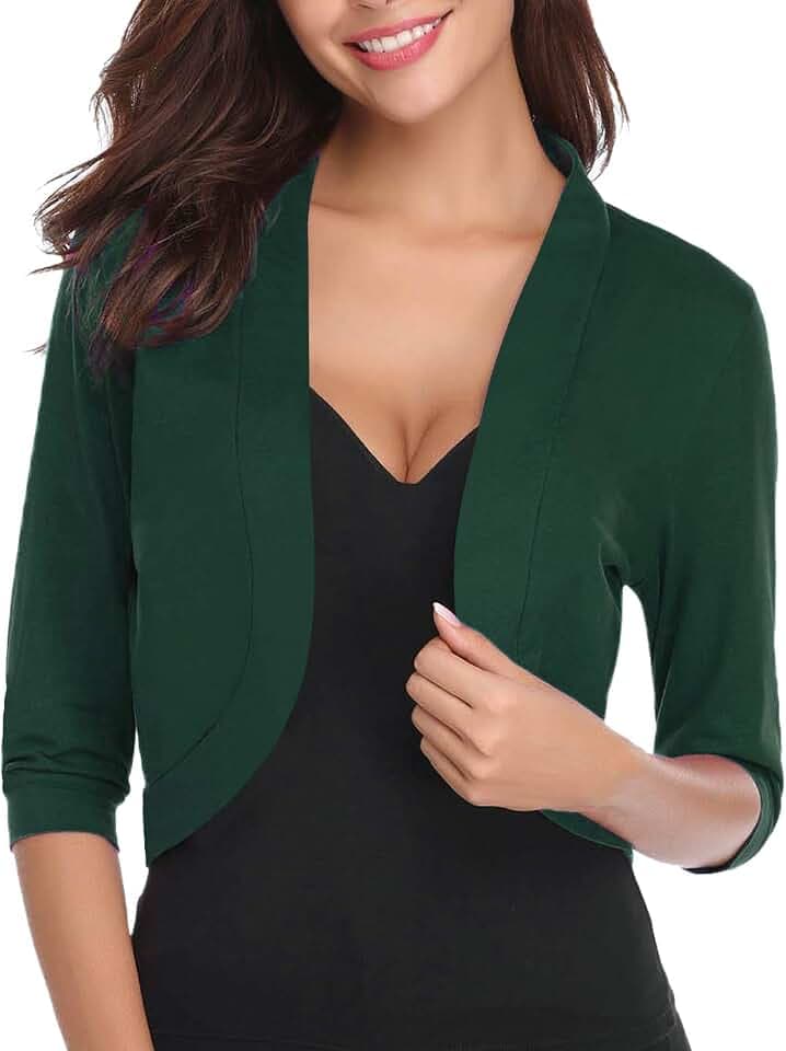 iClosam Womens 3/4 Sleeve Open Front Bolero Shrug Cropped Cardigans Knit Sweater Jacket