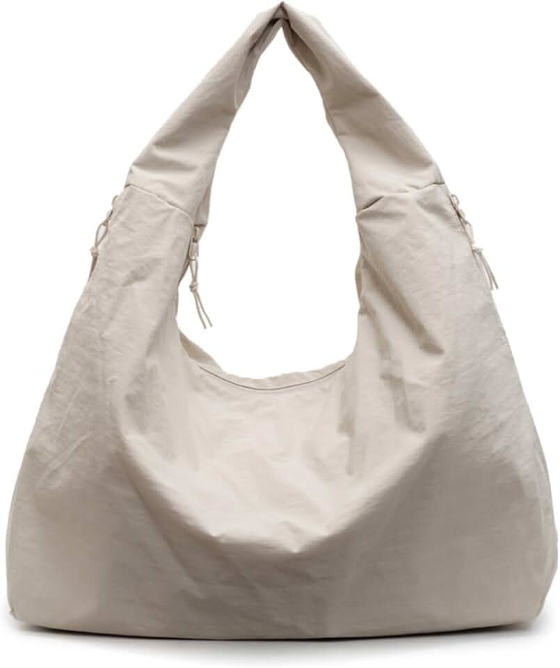 Slouchy Tote Bag 2026 Nylon Solid Pleated Handbag Men Women Large Shoulder Travel Gym Casual Commute Weekend Vacation