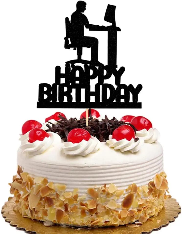 Programming Theme Happy Birthday Cake Topper, Programmer Cake Decor, Computer Tech Cake Decorations, IT Birthday Party Supplies, Black Glitter