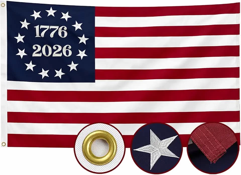 American 250th Anniversary Flag 3x5 Ft Deluxe Water Resistant Series 13 Stars Made From Heavy Duty Super Tough Spun Polyester/Embroidered Stars/Sewn Stripes/Brass Grommets,US Flags Perfect for Outside