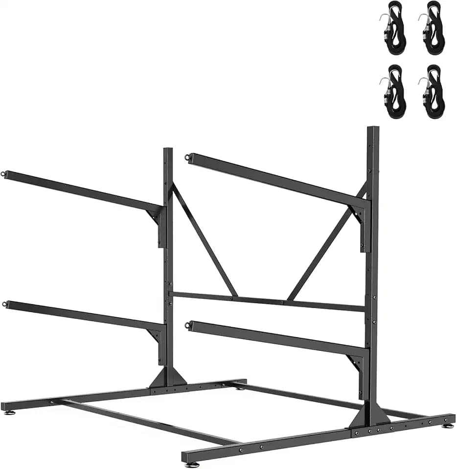 Kayak Storage Rack, Heavy Duty Freestanding Kayak Rack for Garage and Outdoor Storage, Kayak Stand Adjustable for Kayak, Canoe, Surfboard and Paddle Board, 2-Layer