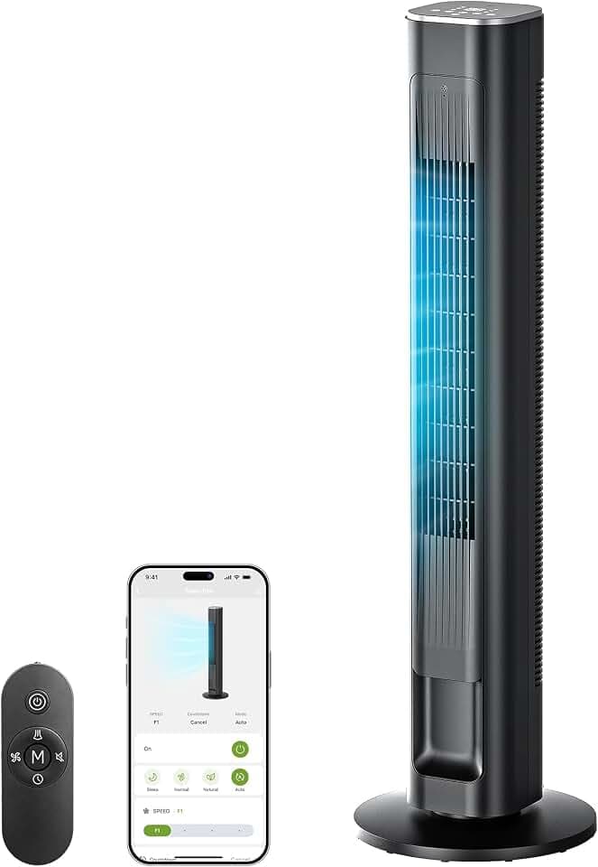 MORENTO 43'' Smart Tower Fan for Bedroom, 90°oscillating, 12H Timer, Black