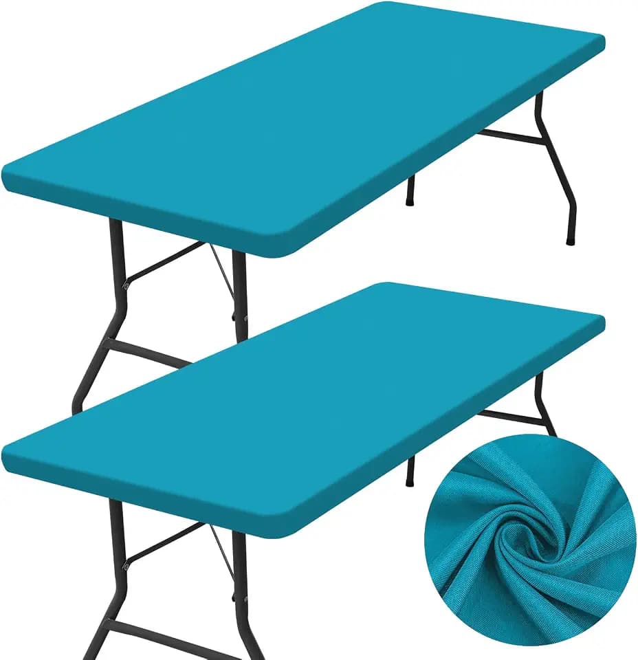 homing 2 Packs 5 Foot Rectangle Teal Elastic Fitted Table Cloth