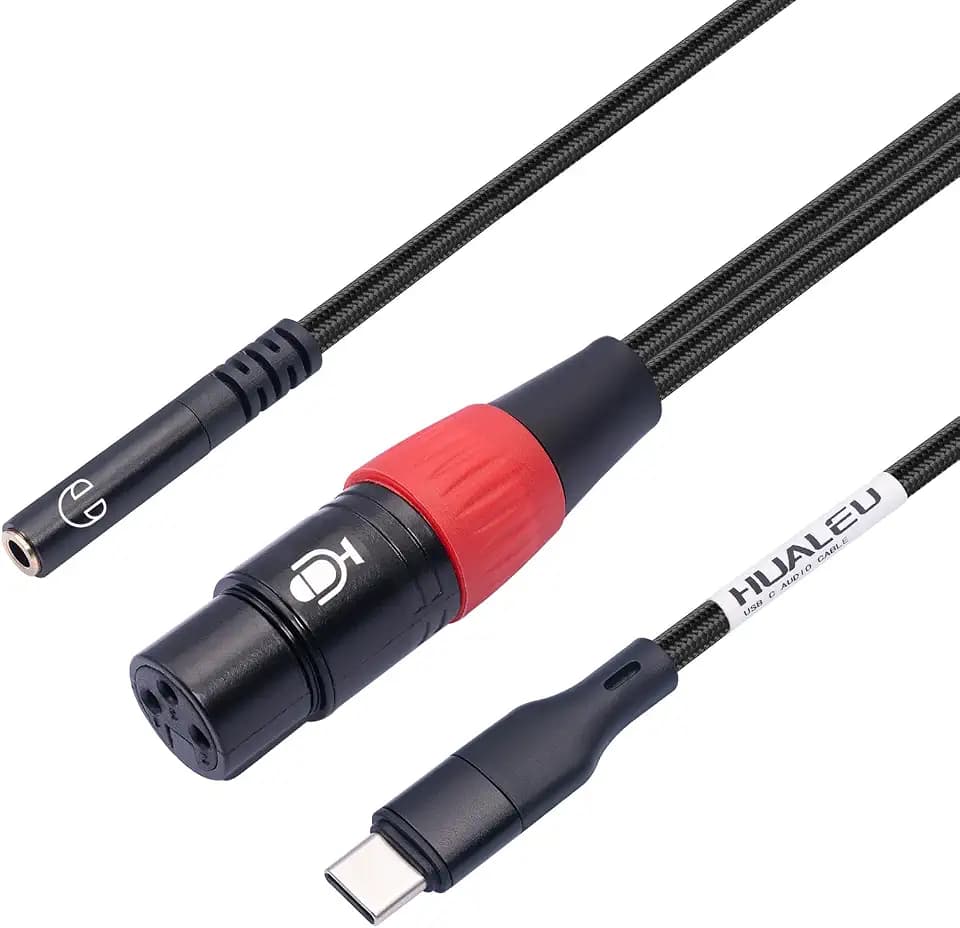 10FT USB C to XLR Female Microphone Cable & 3.5mm (1/8") Female Stereo Out Adapter,USB C to 3.5mm Headphone Cable&XLR Female Microphone Record Cable for iPhone 15 Garageband,Tablet,Laptop