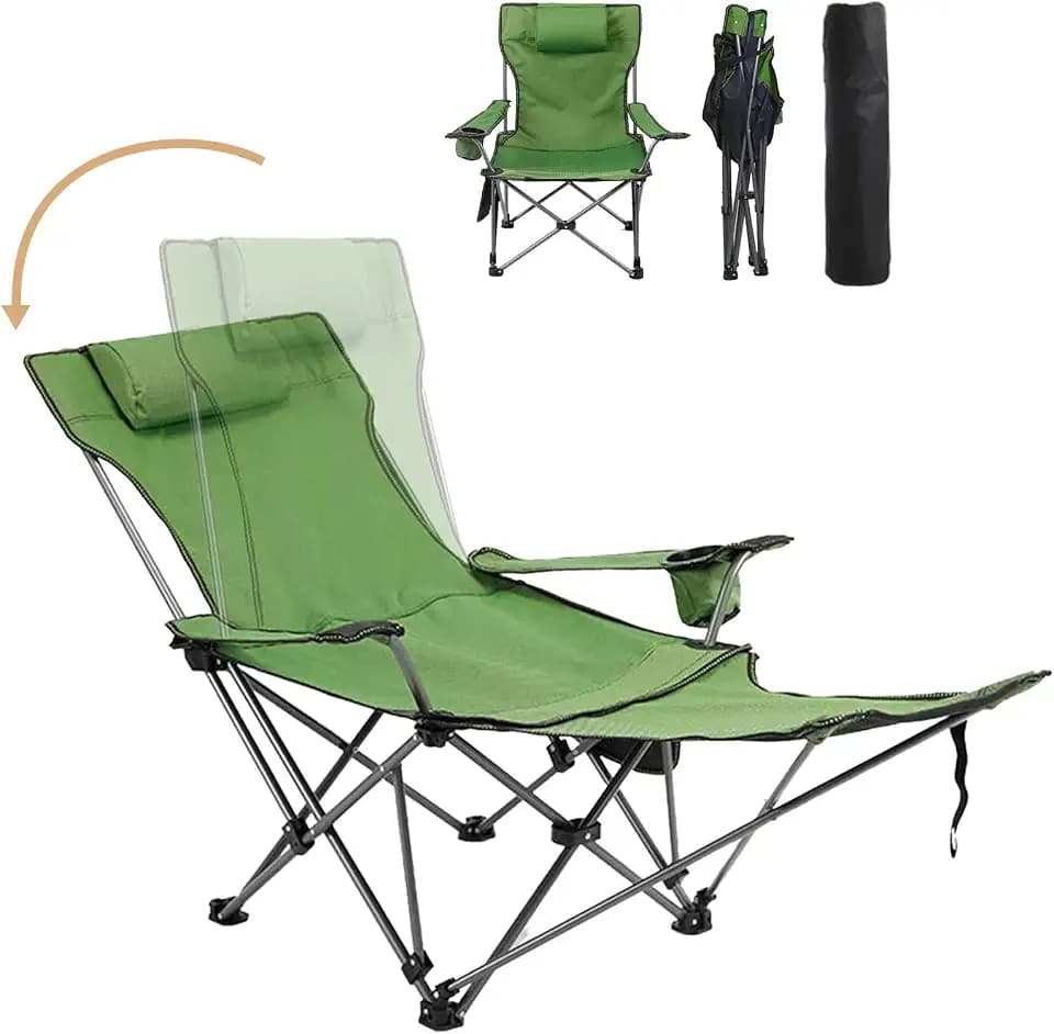 Recling Camp Chair with Removable Footrest Adjustable Lounge Beach Chair