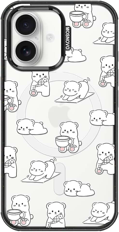 MOSNOVO for iPhone 16 Case for MagSafe, Cozy Bear Days, Black