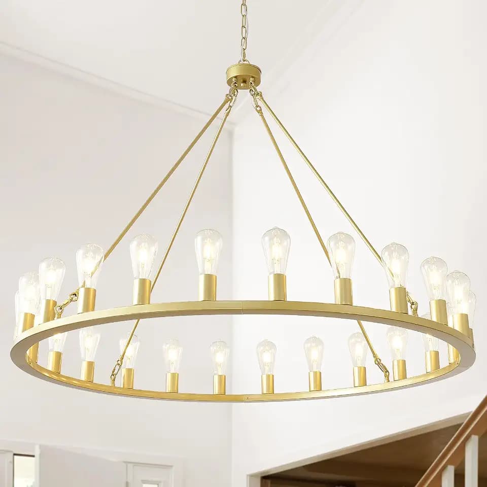 HHR 48" Gold Wagon Wheel Chandelier 24-Light Modern Farmhouse Chandelier