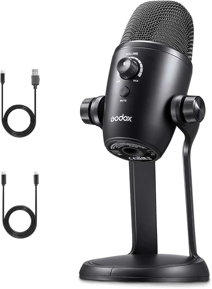 Godox UMIC82 USB-Kondensatormikrofon, 4 Aufnahmemuster Omnidirektional, Stereo, Bidirektional, Niere, Tri-Kapsel-Array, Plug & Play für Live-Streaming, ASMR-Aufnahme, Interview usw.