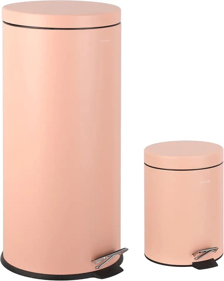 happimess Oscar 2-Piece 8 Gal and 1.3 Gal Step Trash Can, Flamingo Pink